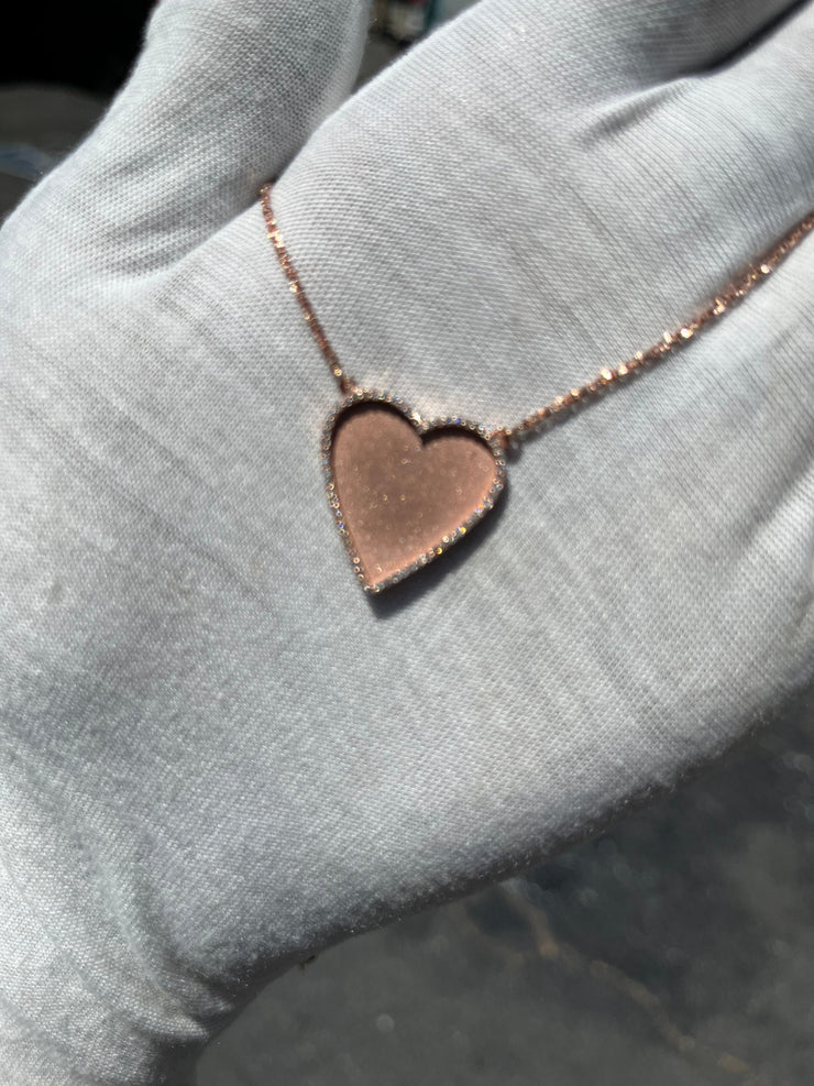 10k 14k 18k Diamond Trimmed Rose Gold Heart Shaped Pendant & Chain Set - Heart Shaped Picture Pendant - 10k and 14k Gold Memory Pendant