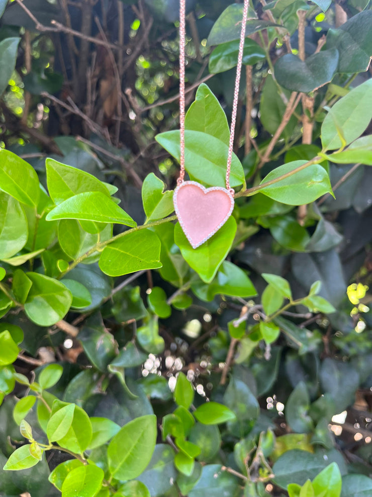 10k 14k 18k Diamond Trimmed Rose Gold Heart Shaped Pendant & Chain Set - Heart Shaped Picture Pendant - 10k and 14k Gold Memory Pendant