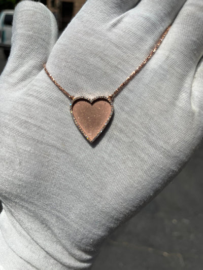 10k 14k 18k Diamond Trimmed Rose Gold Heart Shaped Pendant & Chain Set - Heart Shaped Picture Pendant - 10k and 14k Gold Memory Pendant