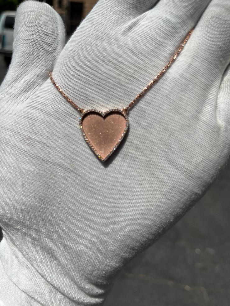 10k 14k 18k Diamond Trimmed Rose Gold Heart Shaped Pendant & Chain Set - Heart Shaped Picture Pendant - 10k and 14k Gold Memory Pendant