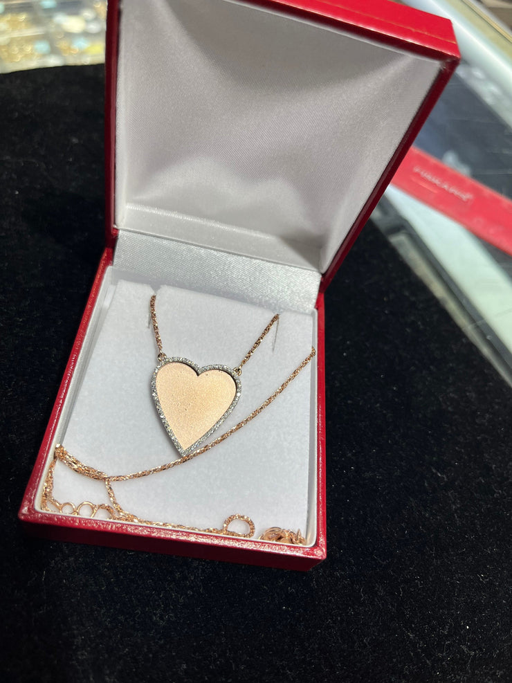 10k 14k 18k Diamond Trimmed Rose Gold Heart Shaped Pendant & Chain Set - Heart Shaped Picture Pendant - 10k and 14k Gold Memory Pendant