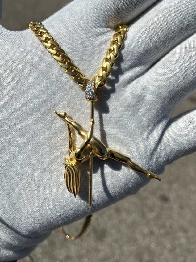 Solid Gold Spinning 3D Pole Dancer Pendant w/ Diamond Bail  - Gold Pole Dancer #5 of 5 - Spinning Ballerina Charm