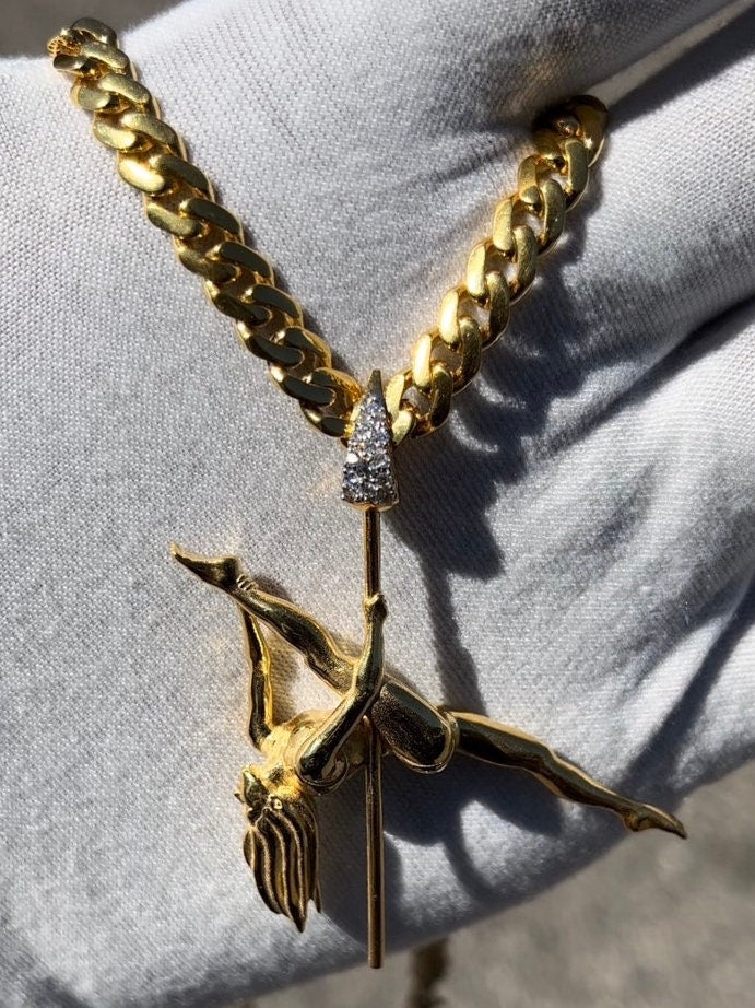 Solid Gold Spinning 3D Pole Dancer Pendant w/ Diamond Bail  - Gold Pole Dancer #5 of 5 - Spinning Ballerina Charm