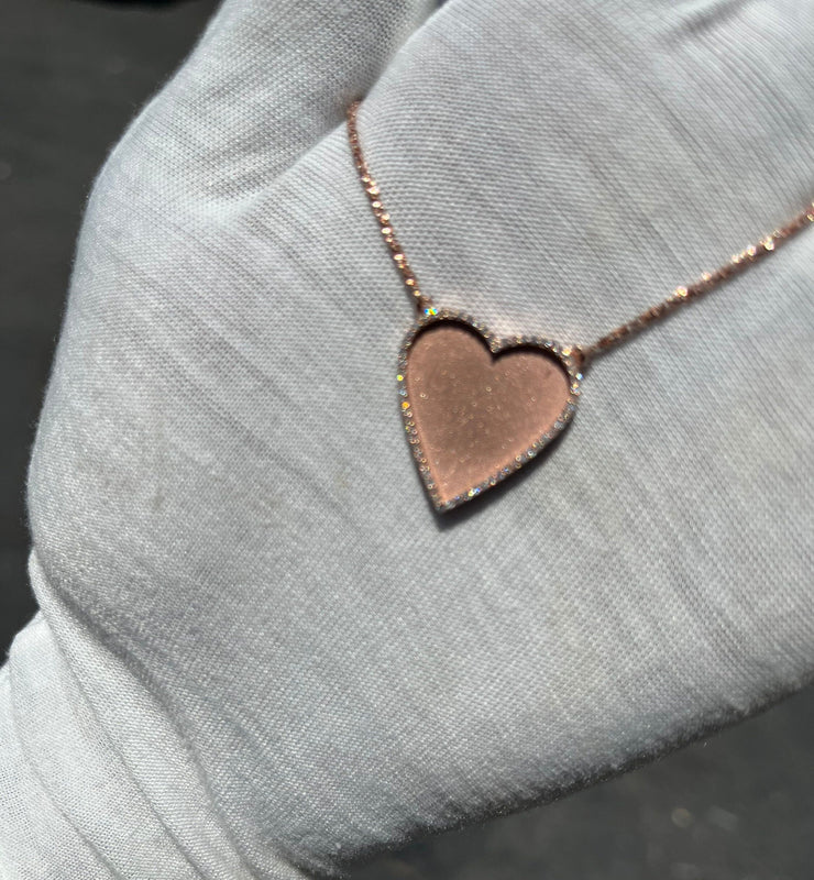 10k 14k 18k Diamond Trimmed Rose Gold Heart Shaped Pendant & Chain Set - Heart Shaped Picture Pendant - 10k and 14k Gold Memory Pendant