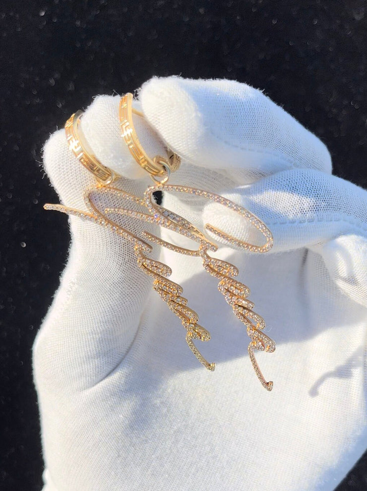 Custom Designed Solid Gold Diamond hanging - Signature Earrings - Create Your Own - Custom Dangle Drop diamonds earrings