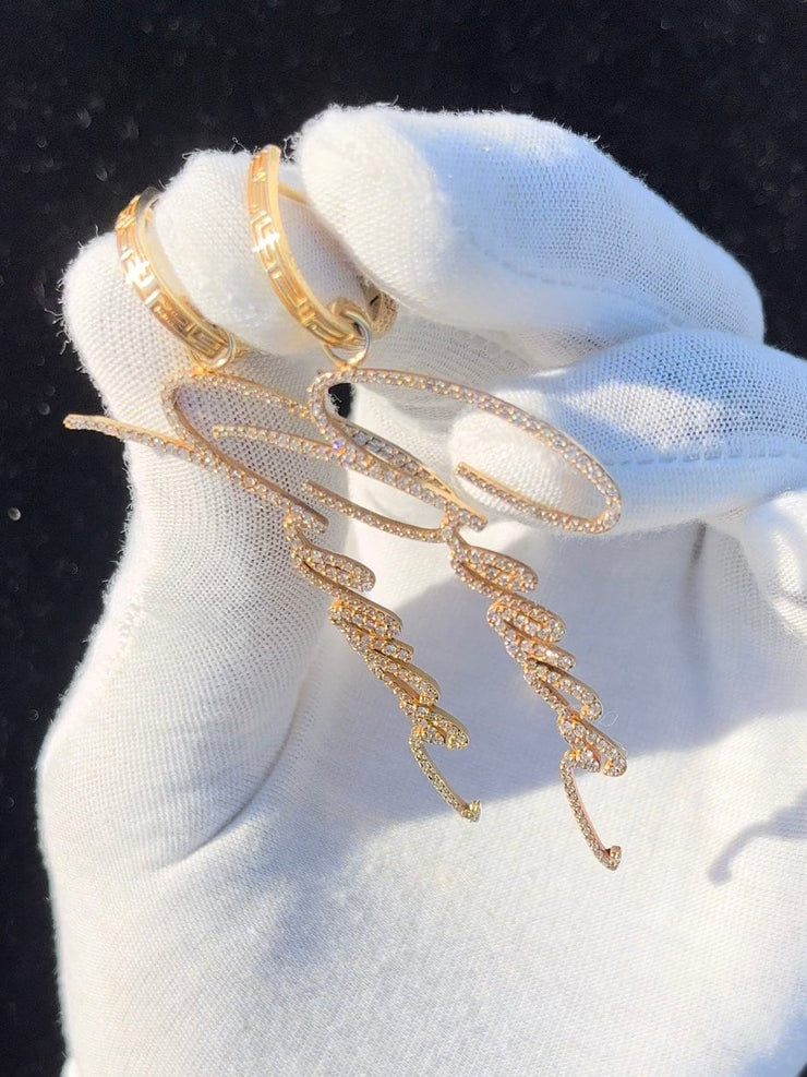 Custom Designed Solid Gold Diamond hanging - Signature Earrings - Create Your Own - Custom Dangle Drop diamonds earrings