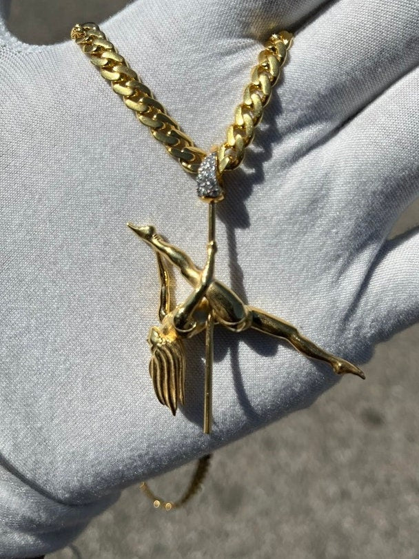 Solid Gold Spinning 3D Pole Dancer Pendant w/ Diamond Bail  - Gold Pole Dancer #5 of 5 - Spinning Ballerina Charm
