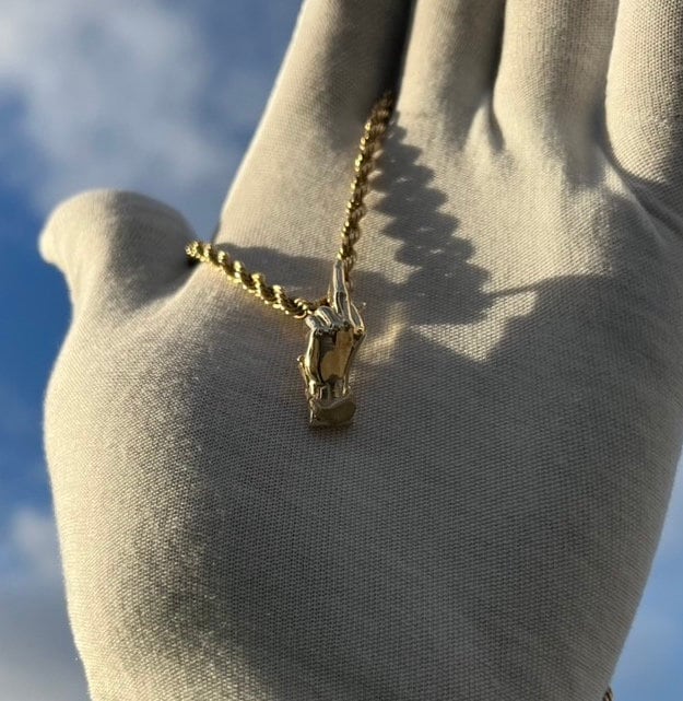 Solid Gold Middle Finger Pendant w/ Hidden Bail - Gold F-U Finger Pendant