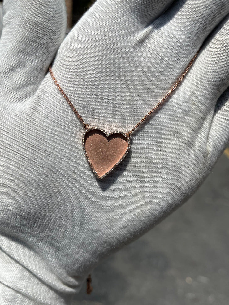 10k 14k 18k Diamond Trimmed Rose Gold Heart Shaped Pendant & Chain Set - Heart Shaped Picture Pendant - 10k and 14k Gold Memory Pendant