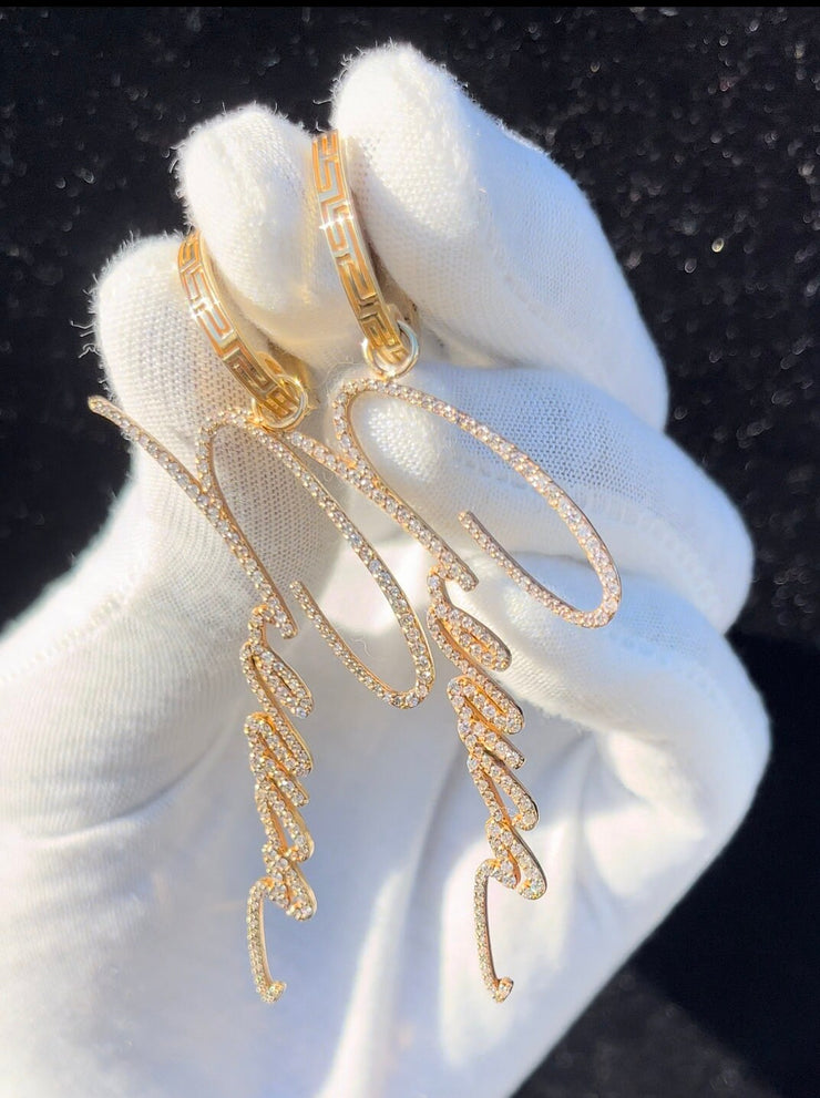 Custom Designed Solid Gold Diamond hanging - Signature Earrings - Create Your Own - Custom Dangle Drop diamonds earrings