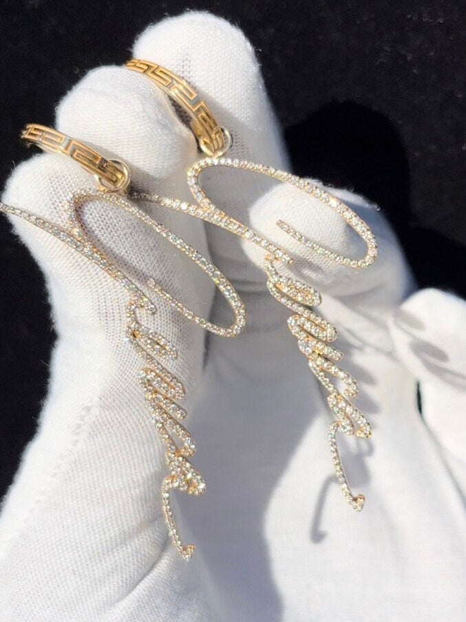 Custom Designed Solid Gold Diamond hanging - Signature Earrings - Create Your Own - Custom Dangle Drop diamonds earrings