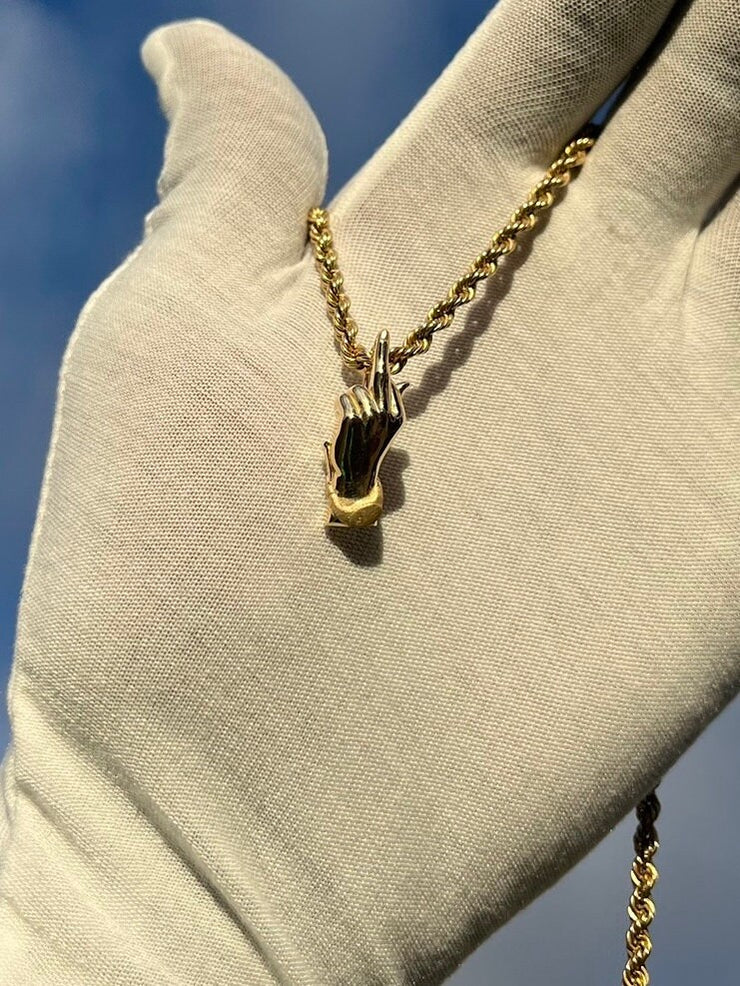 Solid Gold Middle Finger Pendant w/ Hidden Bail - Gold F-U Finger Pendant