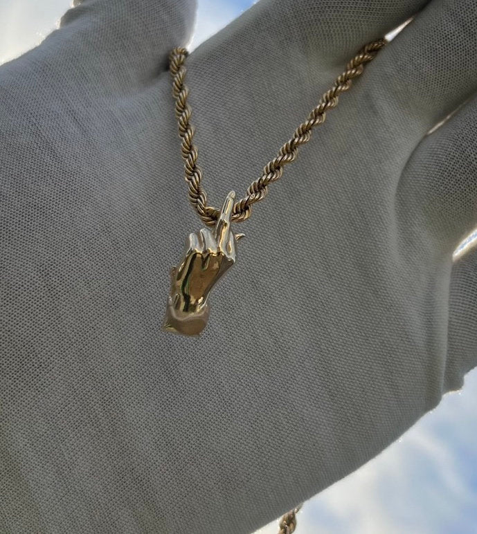 Solid Gold Middle Finger Pendant w/ Hidden Bail - Gold F-U Finger Pendant