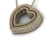 Yellow Gold Diamond Trimmed Heart Shaped Pendant w/ Chain - Double Heart Gold Pendant - Two Heart Diamond Gold Pendant - 10k and 14k Gold