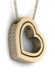 Yellow Gold Diamond Trimmed Heart Shaped Pendant w/ Chain - Double Heart Gold Pendant - Two Heart Diamond Gold Pendant - 10k and 14k Gold