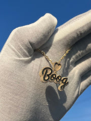 Natural Diamond Trimmed Custom Gold Name Pendants w/ Custom Emoji Bail - Rope Chain Included