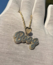 Natural Diamond Trimmed Custom Gold Name Pendants w/ Custom Emoji Bail - Rope Chain Included