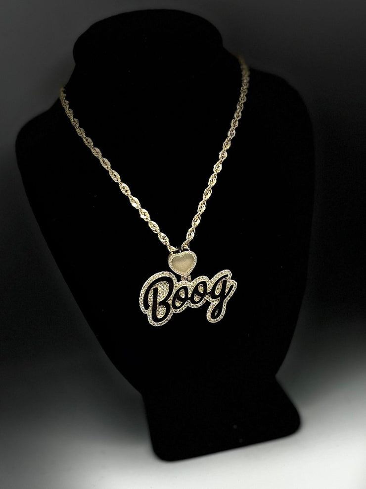 Natural Diamond Trimmed Custom Gold Name Pendants w/ Custom Emoji Bail - Rope Chain Included