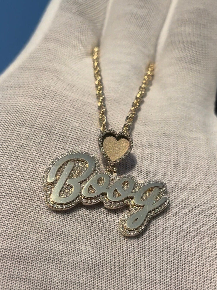 Natural Diamond Trimmed Custom Gold Name Pendants w/ Custom Emoji Bail - Rope Chain Included