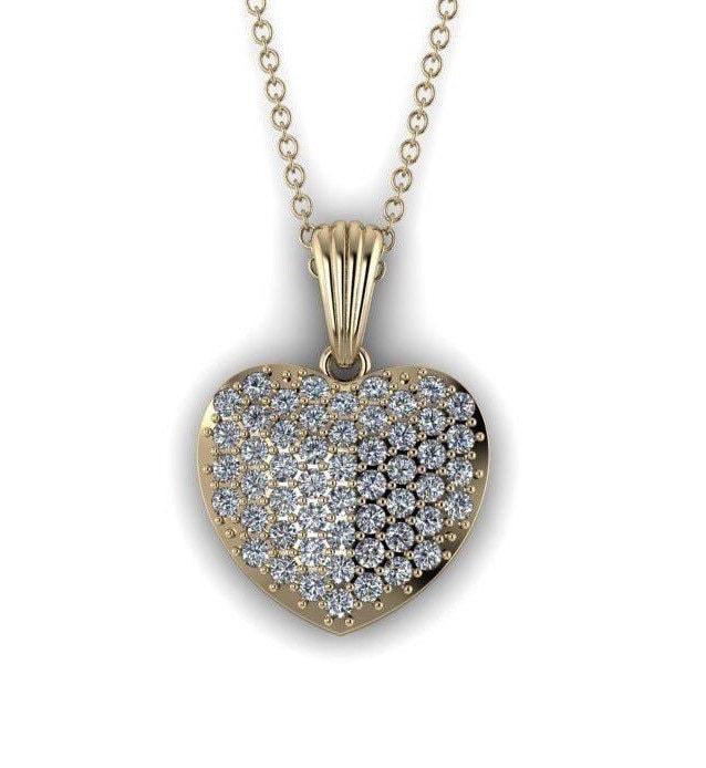 Solid Gold Diamond Heart Pendant w/ Chain - 10k 14k Diamond Heart Charm - Gold and Diamond Heart