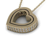 Yellow Gold Diamond Trimmed Heart Shaped Pendant w/ Chain - Double Heart Gold Pendant - Two Heart Diamond Gold Pendant - 10k and 14k Gold