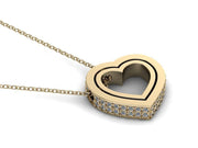 Yellow Gold Diamond Trimmed Heart Shaped Pendant w/ Chain - Double Heart Gold Pendant - Two Heart Diamond Gold Pendant - 10k and 14k Gold