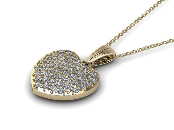Solid Gold Diamond Heart Pendant w/ Chain - 10k 14k Diamond Heart Charm - Gold and Diamond Heart