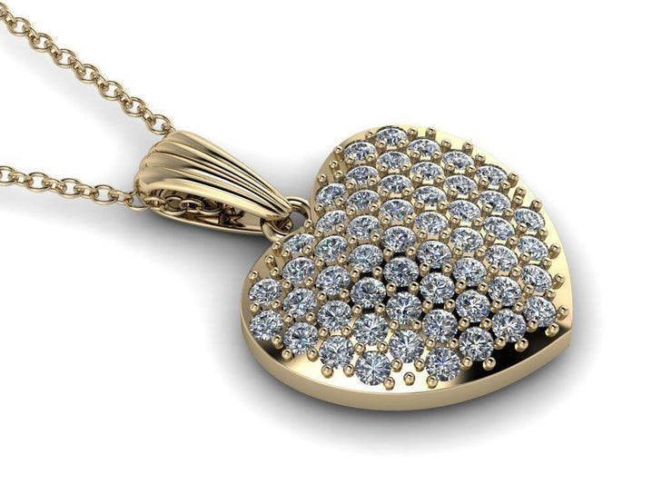 Solid Gold Diamond Heart Pendant w/ Chain - 10k 14k Diamond Heart Charm - Gold and Diamond Heart