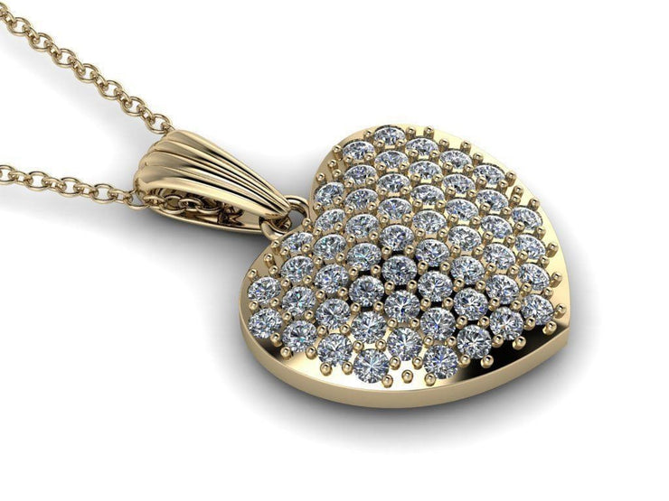Solid Gold Diamond Heart Pendant w/ Chain - 10k 14k Diamond Heart Charm - Gold and Diamond Heart