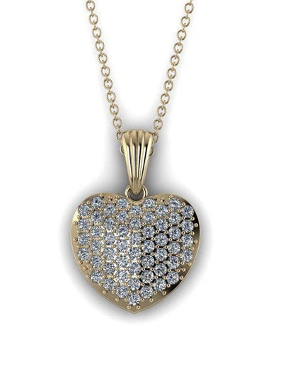 Solid Gold Diamond Heart Pendant w/ Chain - 10k 14k Diamond Heart Charm - Gold and Diamond Heart
