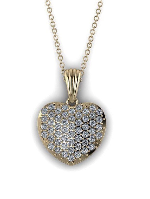 Solid Gold Diamond Heart Pendant w/ Chain - 10k 14k Diamond Heart Charm - Gold and Diamond Heart