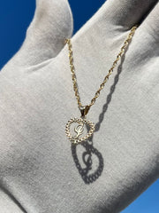 10k Yellow Gold Heart Shaped Rolex Style Initial Pendant w/ Rope Chain -  A-Z Alphabet Pendant w/ Chain