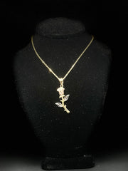 Solid Gold Rose Pendant w/ Chain - Three Color Rose Charm - Yellow, White, and Rose Gold Rose Charm w/ Chain