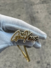 Natural Diamond Trimmed Custom Gold Name Pendants w/ Hidden Bail & Miami Cuban Link Chain