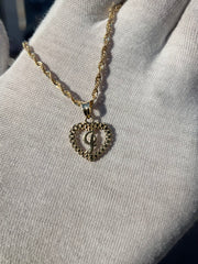 10k Yellow Gold Heart Shaped Rolex Style Initial Pendant w/ Rope Chain -  A-Z Alphabet Pendant w/ Chain