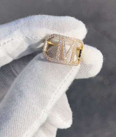 Custom 14k Gold Diamond Trimmed Initial Ring w/ Diamond Initial  • 10k 14k 18k Gold •Multiple Gold Color Options Available  •Letters A-Z Available