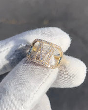Custom 14k Gold Diamond Trimmed Initial Ring w/ Diamond Initial  • 10k 14k 18k Gold •Multiple Gold Color Options Available  •Letters A-Z Available