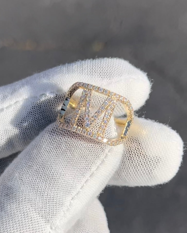 Custom 14k Gold Diamond Trimmed Initial Ring w/ Diamond Initial  • 10k 14k 18k Gold •Multiple Gold Color Options Available  •Letters A-Z Available