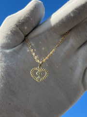 10k Yellow Gold Heart Shaped Rolex Style Initial Pendant w/ Rope Chain -  A-Z Alphabet Pendant w/ Chain