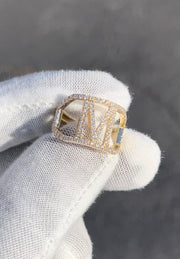 Custom 14k Gold Diamond Trimmed Initial Ring w/ Diamond Initial  • 10k 14k 18k Gold •Multiple Gold Color Options Available  •Letters A-Z Available