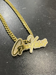 Natural Diamond Trimmed Custom Gold Name Pendants w/ Hidden Bail & Miami Cuban Link Chain