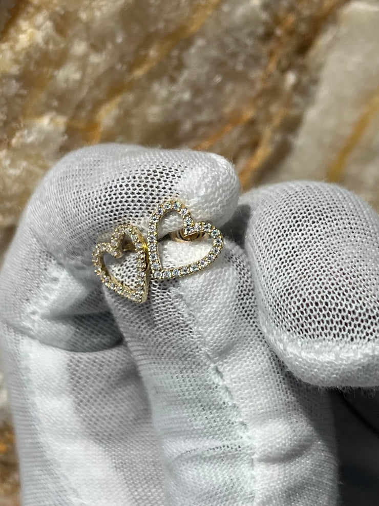 10k 14k Solid Gold Heart Shaped Diamond Trimmed Stud Earrings