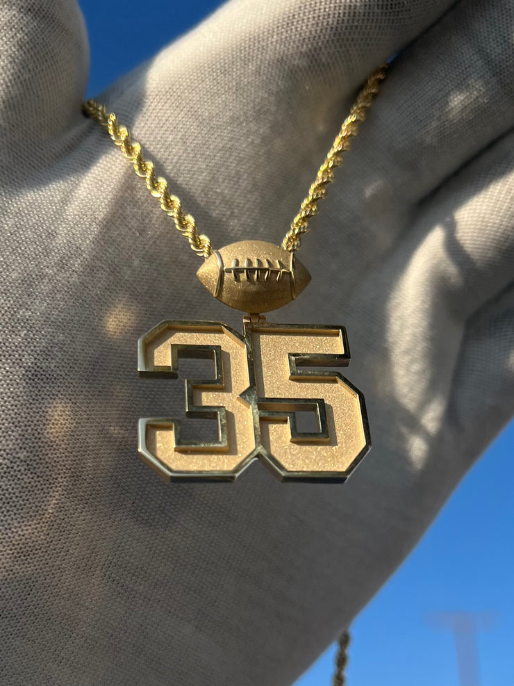 10k Gold Custom Team Number Pendants w/ Custom Emoji Bail -Solid Gold Year Pendants - Choose Any Year or Number & Your Choice of ANY emoji as your Bail - 18in Rope Chain Included