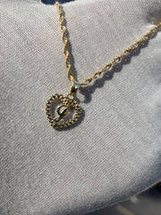 10k Yellow Gold Heart Shaped Rolex Style Initial Pendant w/ Rope Chain -  A-Z Alphabet Pendant w/ Chain