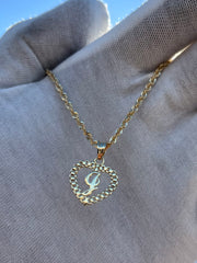 10k Yellow Gold Heart Shaped Rolex Style Initial Pendant w/ Rope Chain -  A-Z Alphabet Pendant w/ Chain