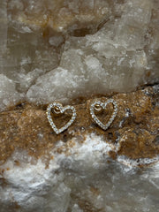 10k 14k Solid Gold Heart Shaped Diamond Trimmed Stud Earrings