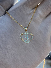 10k Yellow Gold Heart Shaped Rolex Style Initial Pendant w/ Rope Chain -  A-Z Alphabet Pendant w/ Chain