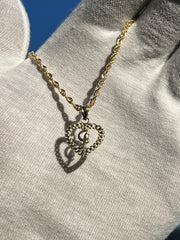 10k Yellow Gold Heart Shaped Rolex Style Initial Pendant w/ Rope Chain -  A-Z Alphabet Pendant w/ Chain