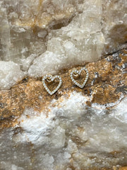 10k 14k Solid Gold Heart Shaped Diamond Trimmed Stud Earrings